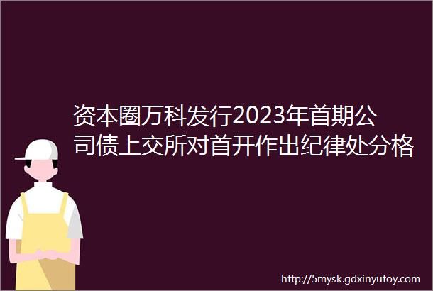 资本圈万科发行2023年首期公司债上交所对首开作出纪律处分格力地产重组再次中止